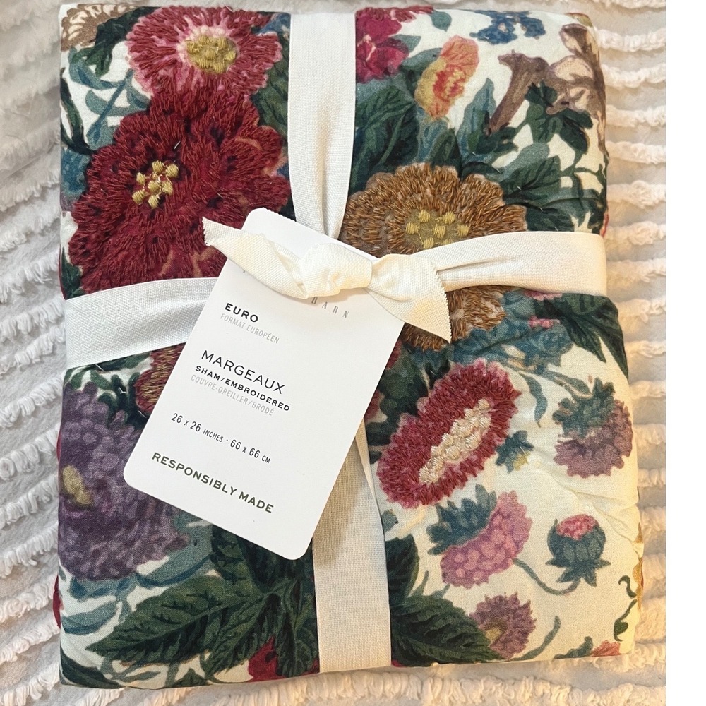 Pottery Barn Margeaux Floral Embroidered Euro Sham romantic floral rose,peonie‎